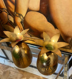 Pair of Brass Pineapple Candleholders and Cups Combination
