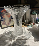 Set of 3, 1970s Crystal Collection of Palm Tree Vase and Candlestick Holders