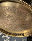 1970s Heavy Brass Etched Detailed Decorative Tray