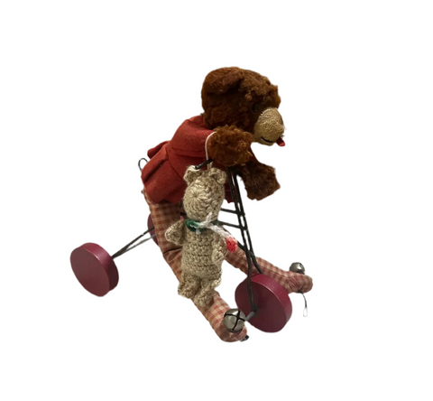 Vintage Handmade Teddy Bear and Bicycle Decoration