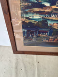 Framed Colorful Painting of a Village by the Water