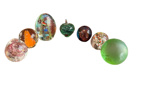 Collection of Vintage Glass Paper Weights- Set of 7