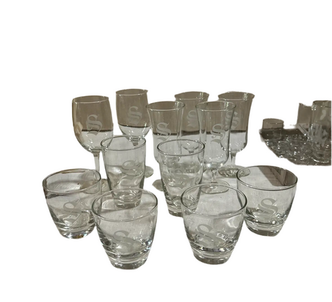 Large Collection of "S" Monogrammed Glasses- Set of 12