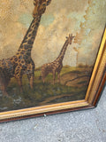 Large Framed Painting of Giraffes in Wild