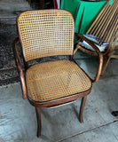 1970s Vintage Prague Model Wooden and Caned Accent Chair