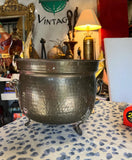 Large Hand Hammered Footed Brass Planter Bucket