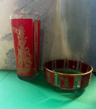 1970s Asian Culver Thai Goddess Glass and Bowl Pair