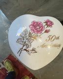 Small Ceramic 50th Anniversary Heart Shaped Box