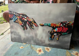 Graffiti Rendition of Creation of Adam on Canvas