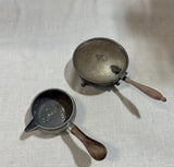 Pair of Vintage Silver Silent Butler and Serving Dish With Spout and Wooden Handles