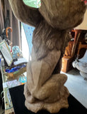 Vintage Wooden Hand Carved Sculptural Lion Plant Stand, Signed