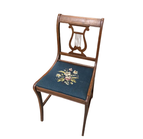 Wooden Mid Century Modern Carved Needlepoint Chair