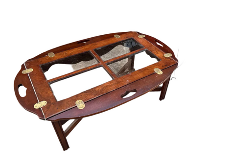 Glass Top Folding Wooden Tray Table