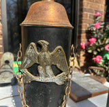 Pair of Copper Industrial Lamps With Eagle Accents
