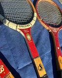 Collection of Vintage Miscellaneous Wooden Tennis Rackets With Red Accents