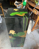 Square Pedestal Black Lacquer With Asian Lotus Accents