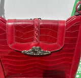 Red Faux Gator Skin Purse With Silver Heart Details
