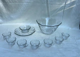 Collection of Glass Etched Punch Bowls and Cups With Matching Serving Tray and Bowl- Set of 10