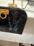 Vintage Black Salvatore Ferragamo Shiny Black Crossbody Purse With Gold Details
