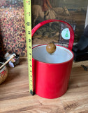 Red Plastic Ice Bucket/Champagne Bucket With Wooden Handle on Lid