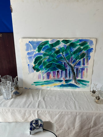 Abstract Watercolor Painting of Tree, Unframed
