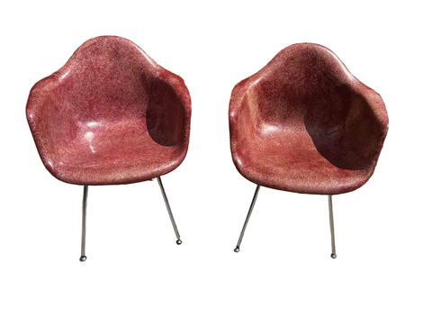 Pair of MCM Eames Style Maroon Fiberglass Chairs