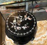 Vintage Asian Style Black Wooden Plant Stand With Mother of Pearl Accents, Slight Condition Issues