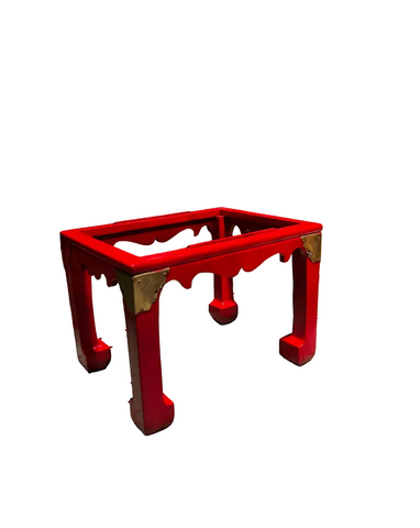 Petite Vintage Red Wooden Ming Table Base With Corner Brackets