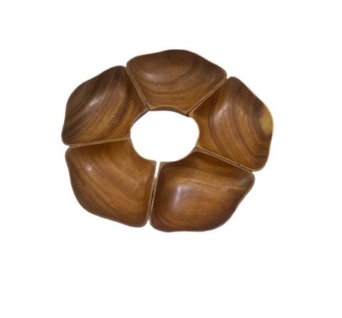 Collection of Wooden Carved Bowls in a Flower Style