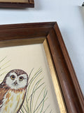 Owl Painting in Wooden Frame, Signed by Artist