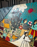 Hand Painted Folk Art Wedding Scene on Wooden Fish Art Piece
