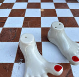 Pair of Feet Salt and Pepper Shakers With Red Painted Nails