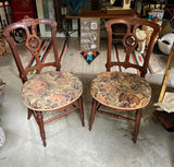 Antique Pair of Wooden Carved Accent Chairs With Central Medallion Detail