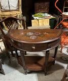 Demilune Wooden Table With Painted Flower Accents