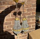 Pair of Gold and Crystal Pendant Lights
