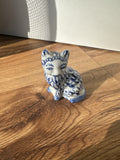 Vintage Blue and White Asian Ceramic Cat Sculpture