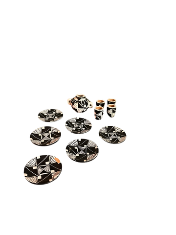 Miniature Southwest Pottery Set Black and White- Set of 11