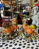 Pair of Small Asian Colorful Ceramic Foo Dog Decorative Pieces