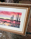 Framed Pink Toned Watercolor Landscape Painting