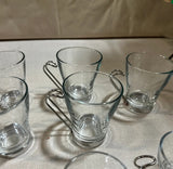 Collection of Small Glass Cups With Silver Handles- Set of 10