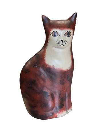 Vintage Ceramic Painted Cat Sculpture, Signed