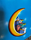 Surrealism Houses on the Moon Painting on Canvas