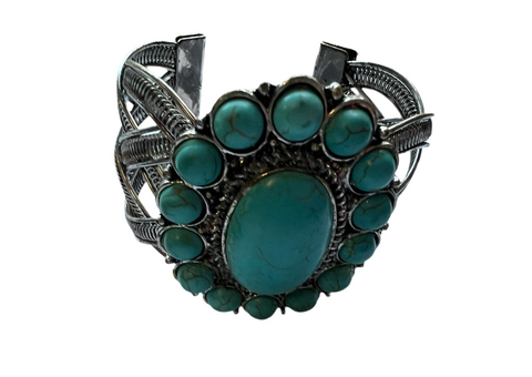 Turquoise Stone Silver Wrist Cuff