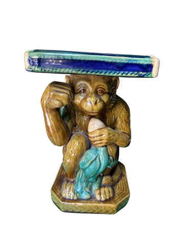 Vintage Ceramic Colorful Monkey Plant Stand