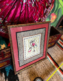 Hand Embroidered Vintage Asian Style Silk Artwork, Framed