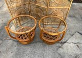 Pair of Albini Style Glass Top Bamboo Side Tables