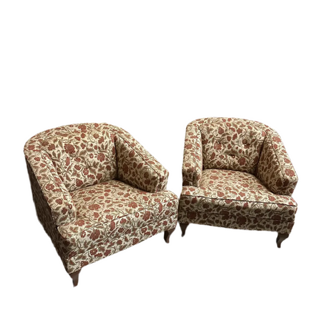 Pair of Mid-Century Floral Covered Chairs
