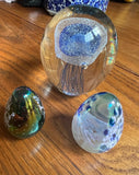 Trio of Blue Glass Vintage Paperweights
