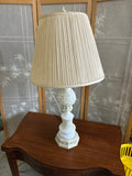 Vintage White Ceramic Table Lamp with Green Floral Accents and Lampshade