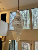 Large Spiral Brass and Glass Chandelier
